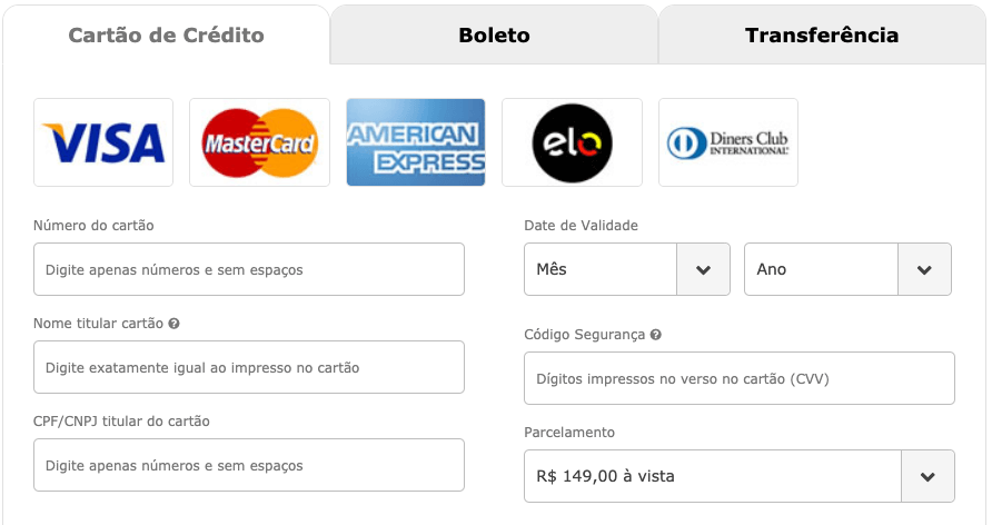 Tela de pagamento